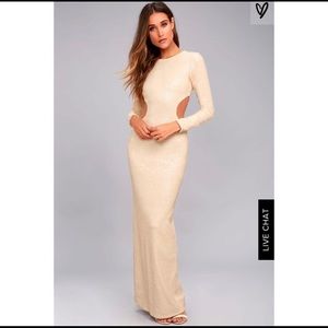 Cream Sequin Maxi Dress With Cut Outs